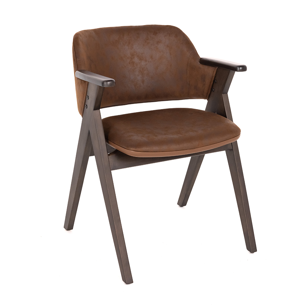 Kalın Gövdeli Kollu Deri Sandalye - Görsel 3