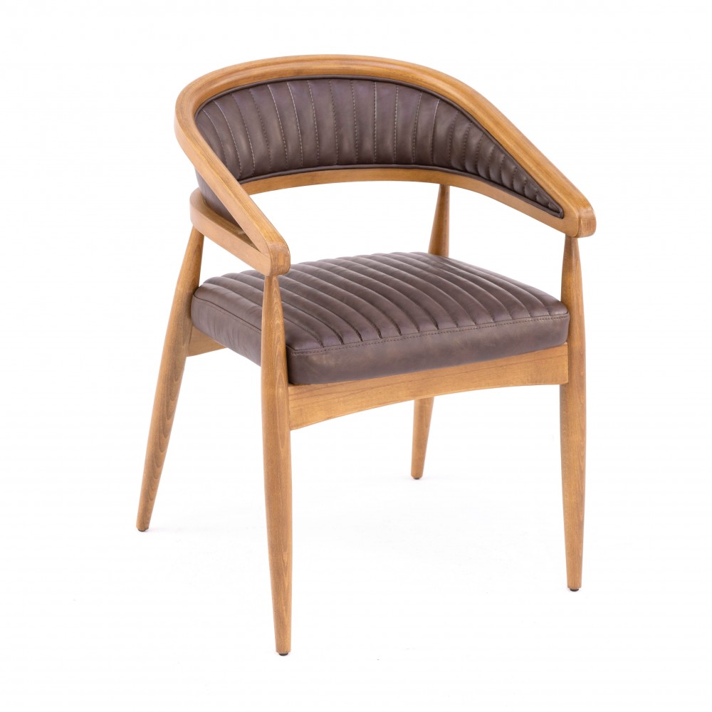 Kavisli Ahşap Deri Sandalye