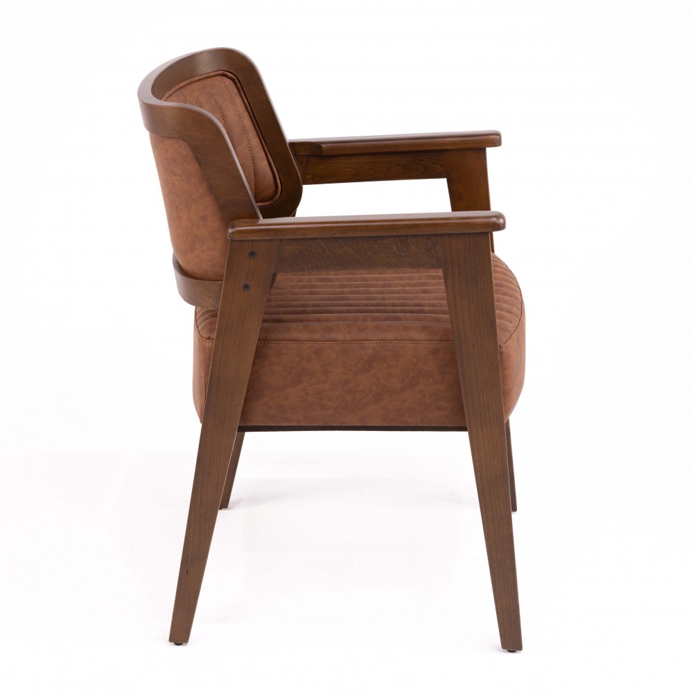 Masif Ahşap Kollu Deri Sandalye - Görsel 3