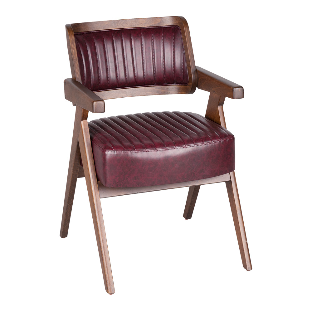 Masif Ahşap Kollu Deri Sandalye - Görsel 2