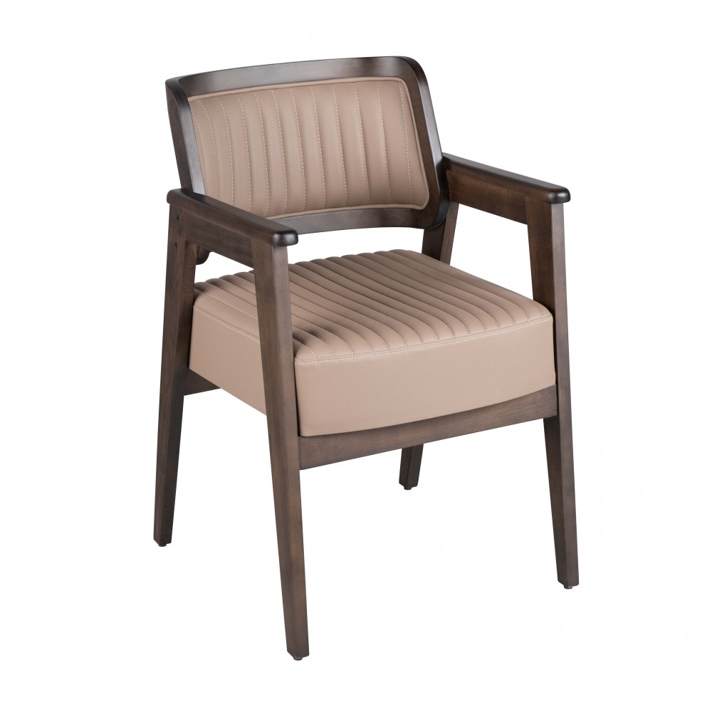 Masif Ahşap Kollu Deri Sandalye